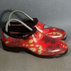 Sloggers‎ Waterproof Garden Red Paisley Slip On Shoes Women's Size 8